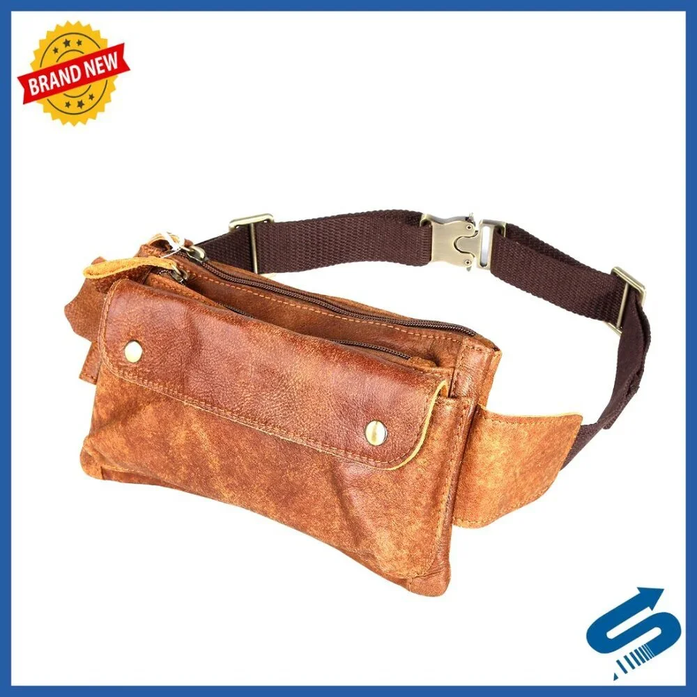 Genuine Leather Waist Bag Fanny Pack Adjustable Strap Travel Running